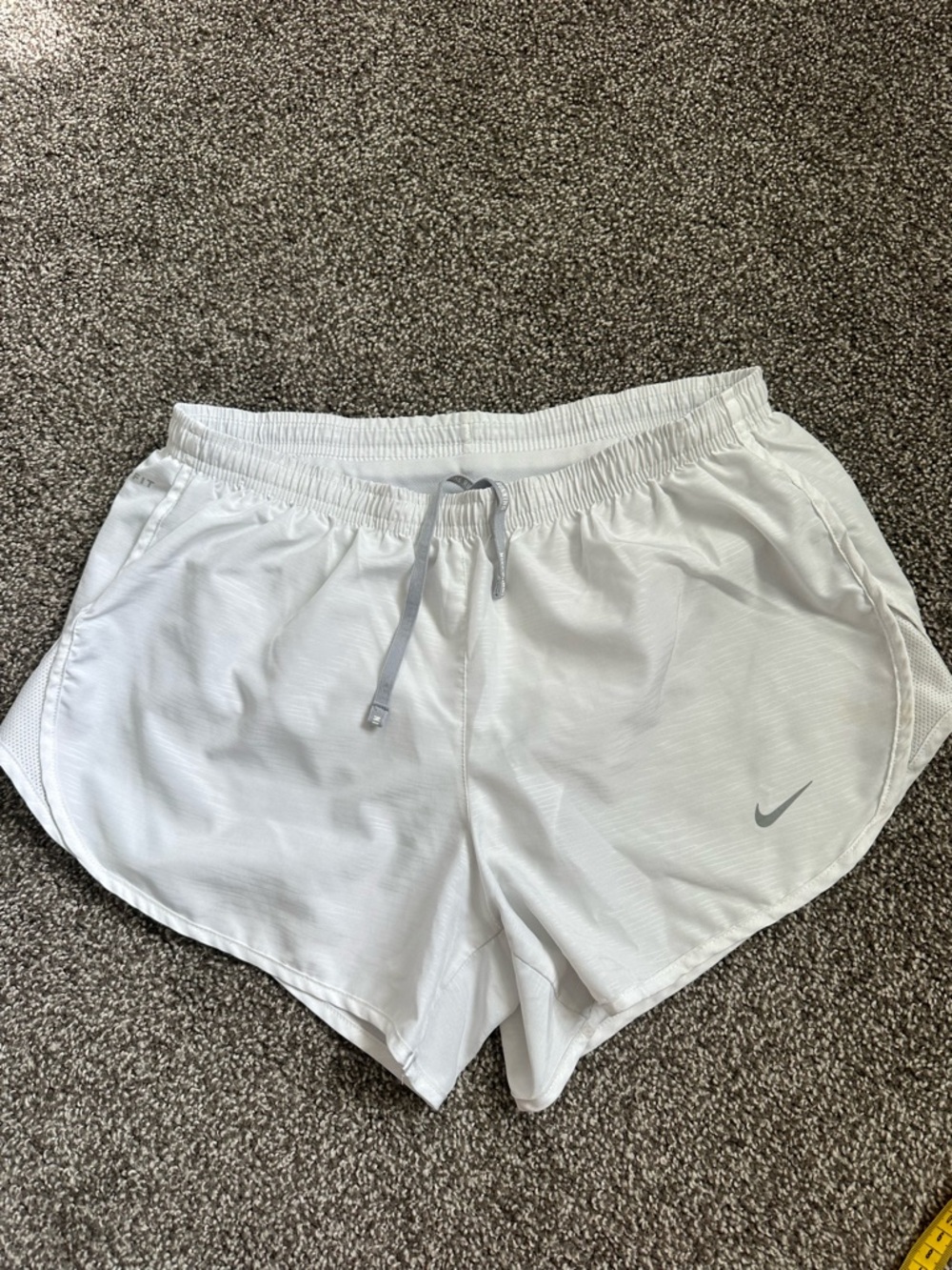 Nike White Women's Running Shorts with Gray Swoosh